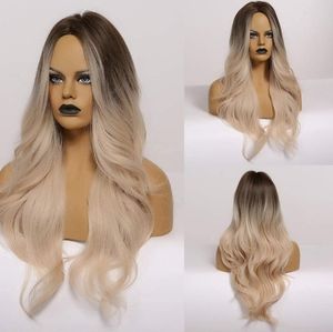 Long Wavy Ombre Brown Blonde Wigs for women